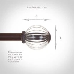 Fluted Glass Ball Finial For 12mm Pole In Beeswax -Curtains & Poles Sales 4009bw 3