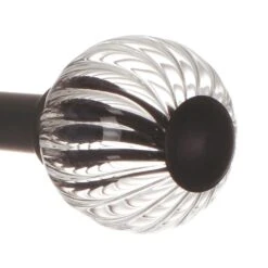 Fluted Glass Ball Finial For 12mm Pole In Matt Black -Curtains & Poles Sales 4009mb 2