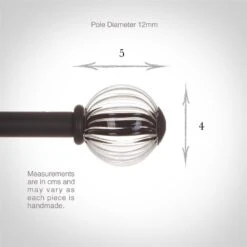 Fluted Glass Ball Finial For 12mm Pole In Matt Black -Curtains & Poles Sales 4009mb 3
