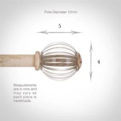 Fluted Glass Ball Finial For 12mm Pole Old Ivory -Curtains & Poles Sales 4009oi 3