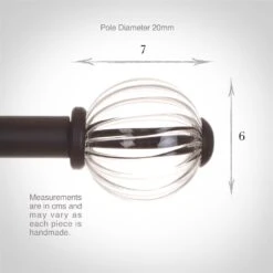 Fluted Glass Ball Finial For 20mm Pole In Matt Black -Curtains & Poles Sales 4010mb 3