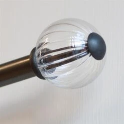 Fluted Glass Ball Finial For 20mm Pole In Matt Black -Curtains & Poles Sales 4010mb 4