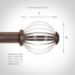 Fluted Glass Ball Finial For 20mm Pole In Polished -Curtains & Poles Sales 4010po 3