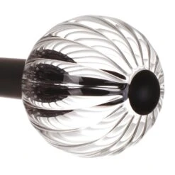 Fluted Glass Ball Finial For 25mm Pole In Matt Black -Curtains & Poles Sales 4011mb 2