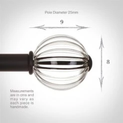 Fluted Glass Ball Finial For 25mm Pole In Matt Black -Curtains & Poles Sales 4011mb 3