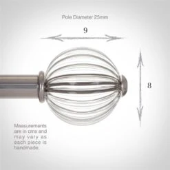 Fluted Glass Ball Finial For 25mm Pole In Mercury -Curtains & Poles Sales 4011me 3