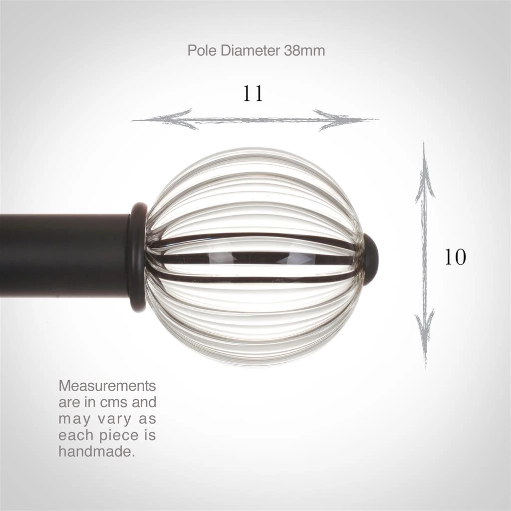 Fluted Glass Ball Finial For 38mm Pole In Matt Black 5 Fluted Glass Ball Finial For 38mm Pole In Matt Black - Image 3