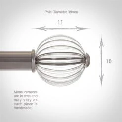 Fluted Glass Ball Finial For 38mm Pole In Mercury -Curtains & Poles Sales 4012me 3