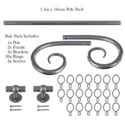 1.5m 16mm Crook Pole Pack In Polished -Curtains & Poles Sales 802po 20