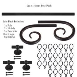 2m 16mm Crook Pack In Matt Black -Curtains & Poles Sales 803mb 20