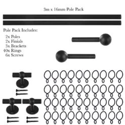 3m 16mm Cannonball Pole Pack In Matt Black 10 3m 16mm Cannonball Pole Pack In Matt Black -Curtains & Poles Sales 816mb 20