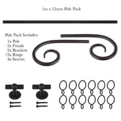 1m 12mm Crook Pack In Matt Black -Curtains & Poles Sales 825mb 20