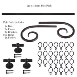 2m 12mm Crook Pack In Matt Black -Curtains & Poles Sales 827mb 20