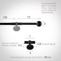 1.5m 12mm Cannonball Pack In Matt Black -Curtains & Poles Sales 830mb 13