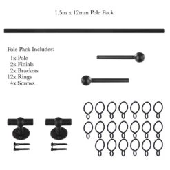 1.5m 12mm Cannonball Pack In Matt Black -Curtains & Poles Sales 830mb 20