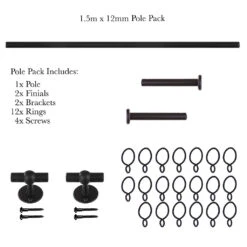 1.5m 12mm Button Pack In Matt Black -Curtains & Poles Sales 835mb 20