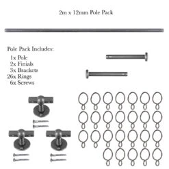 2m 12mm Button Pack In Polished -Curtains & Poles Sales 842po 20