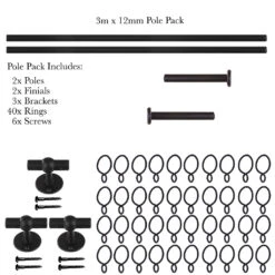 3m 12mm Button Pack In Matt Black -Curtains & Poles Sales 843mb 20