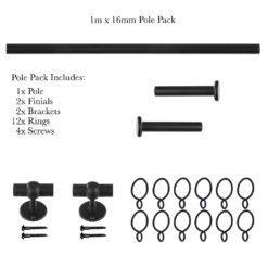 1m 16mm Button Pack In Matt Black -Curtains & Poles Sales 846mb 20
