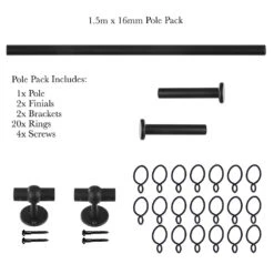 1.5m 16mm Button Pack In Matt Black -Curtains & Poles Sales 847mb 20