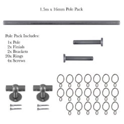 1.5m 16mm Button Pack In Polished -Curtains & Poles Sales 847po 20