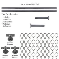 3m 16mm Button Pack In Polished -Curtains & Poles Sales 849po 20