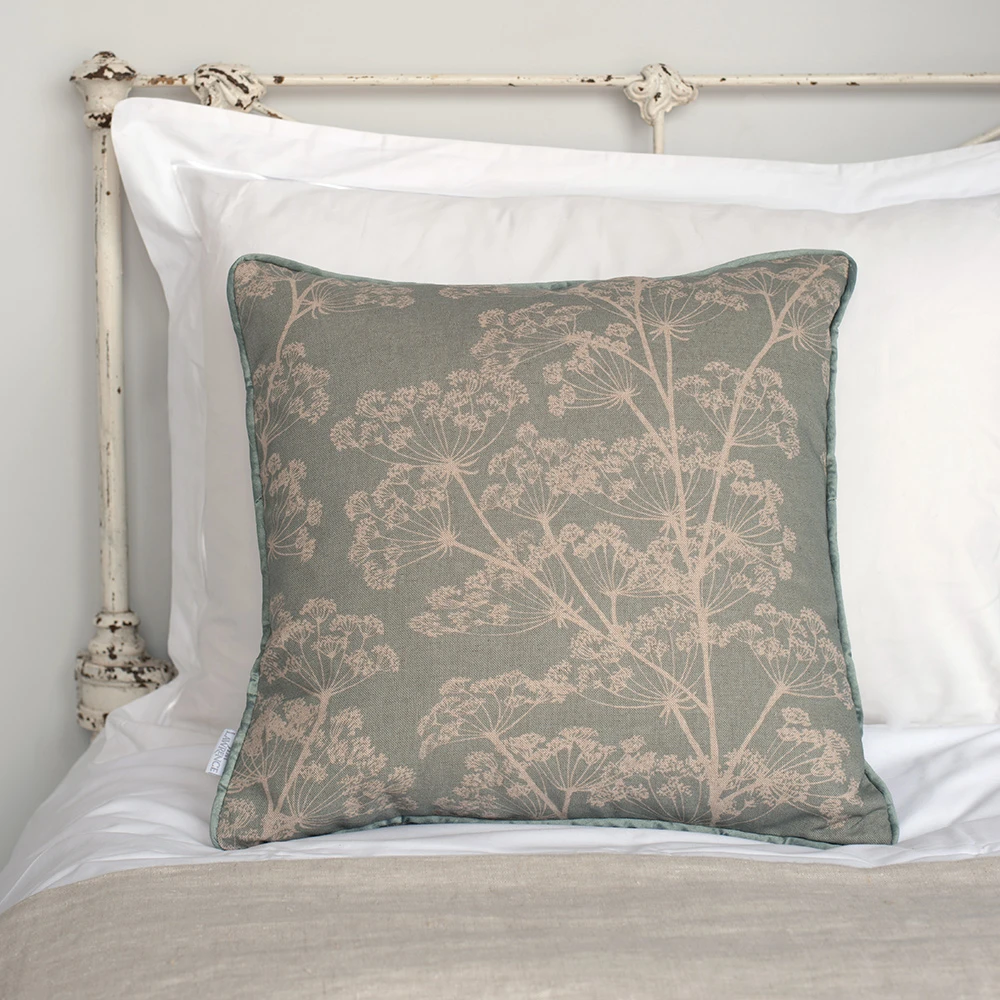 Cushion Cover In Duck Egg Cow Parsley, Contrasting Piping 4 Cushion Cover In Duck Egg Cow Parsley, Contrasting Piping - Image 2