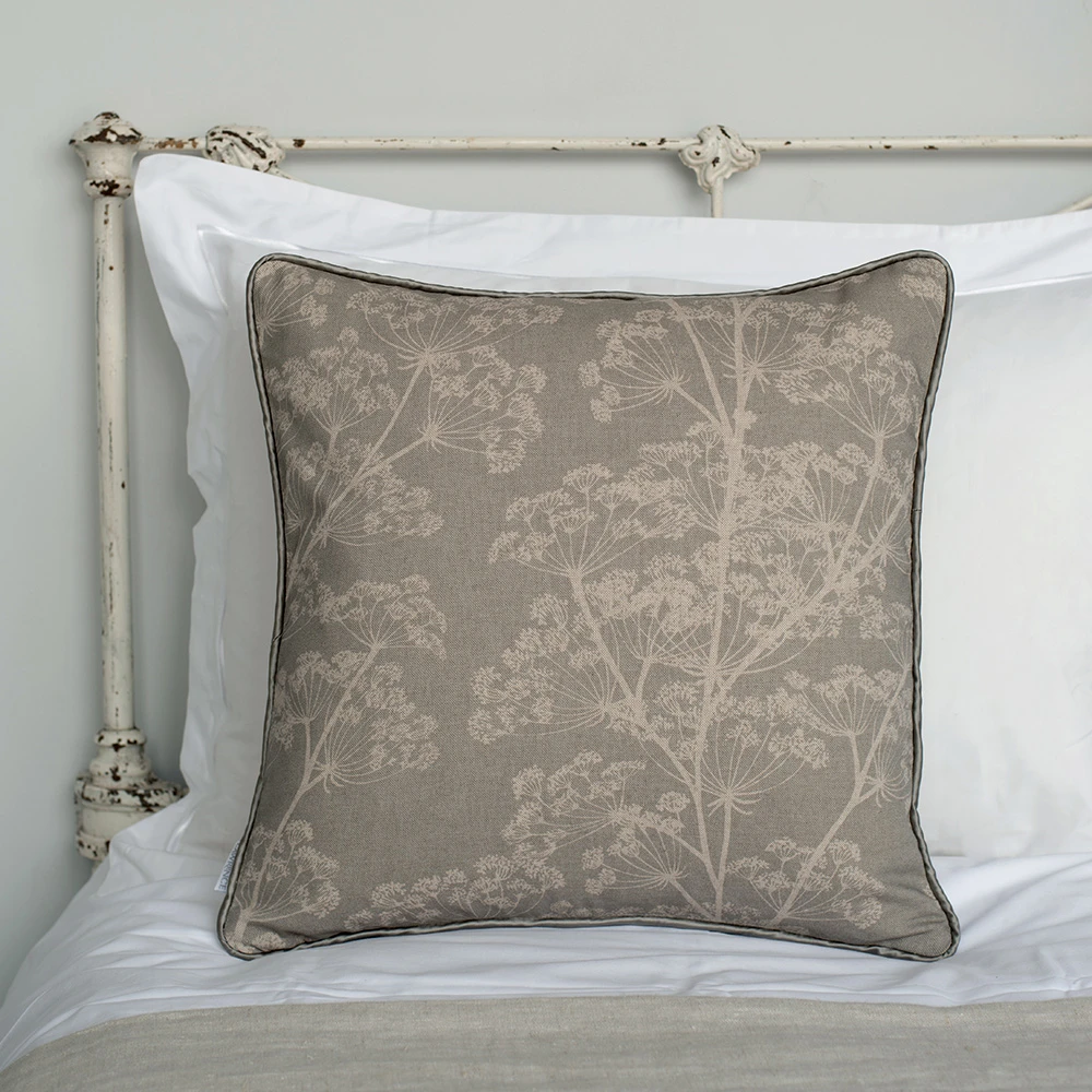 Cushion Cover In Soft Grey Cow Parsley Contrast Piping 4 Cushion Cover In Soft Grey Cow Parsley Contrast Piping - Image 2