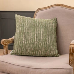 Cushion Cover In Rich Green Watercolour Leaf -Curtains & Poles Sales SCWLRG 12